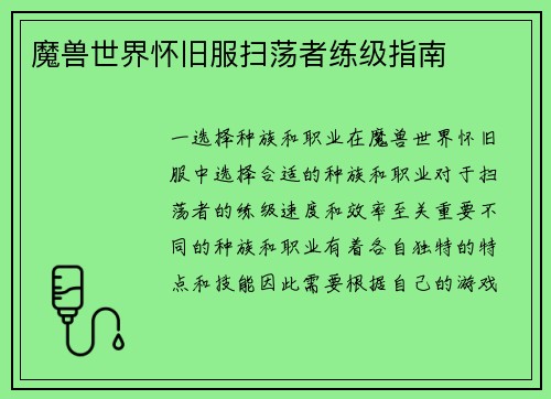 魔兽世界怀旧服扫荡者练级指南