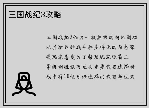 三国战纪3攻略